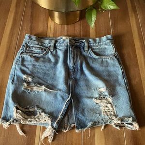 Free People light wash distressed jean skirt